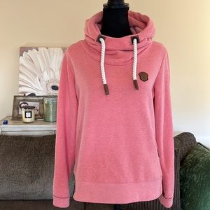 Naketano Chunky Cowl Neck Hoodie Pullover Sweater. Peachy Pink color